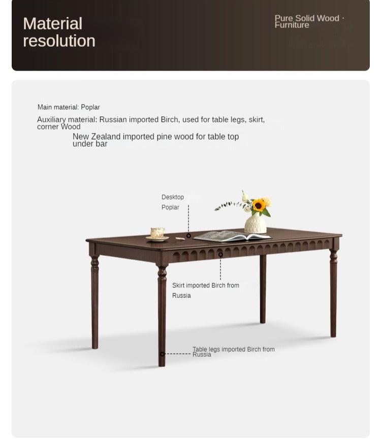 Black Walnut, Poplar, Cherry Solid Wood American Retro Rectangular Dining Table