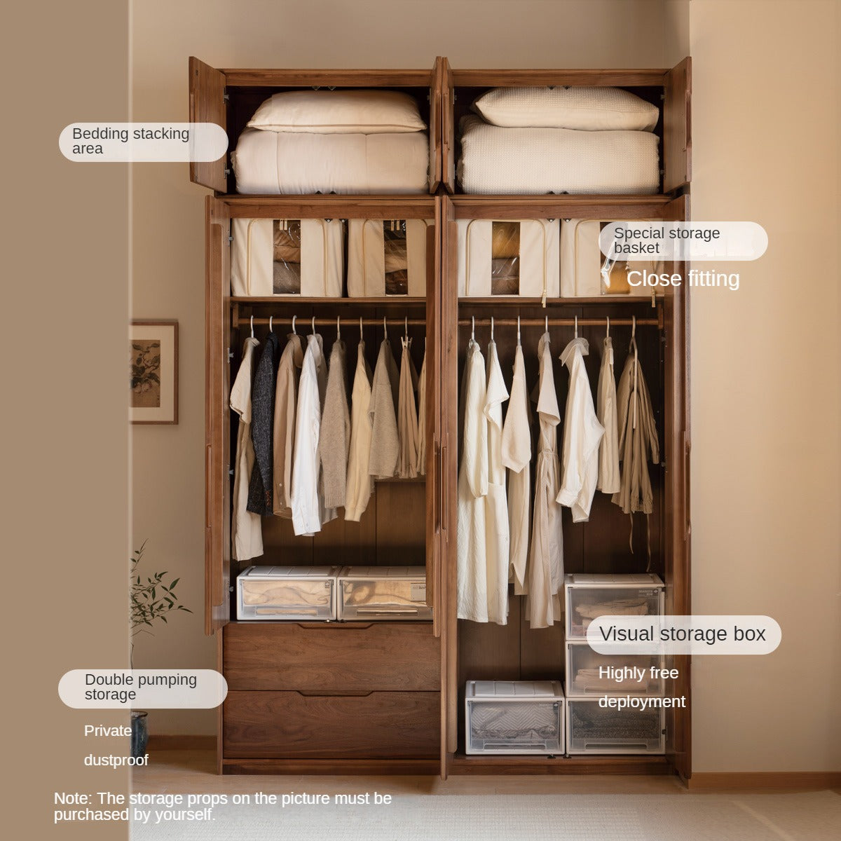 Black Walnut Solid Wood Large Wardrobe.
