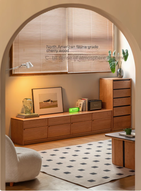 Сherry Solid Wood Modern Floor Storage Locker TV Cabinet.