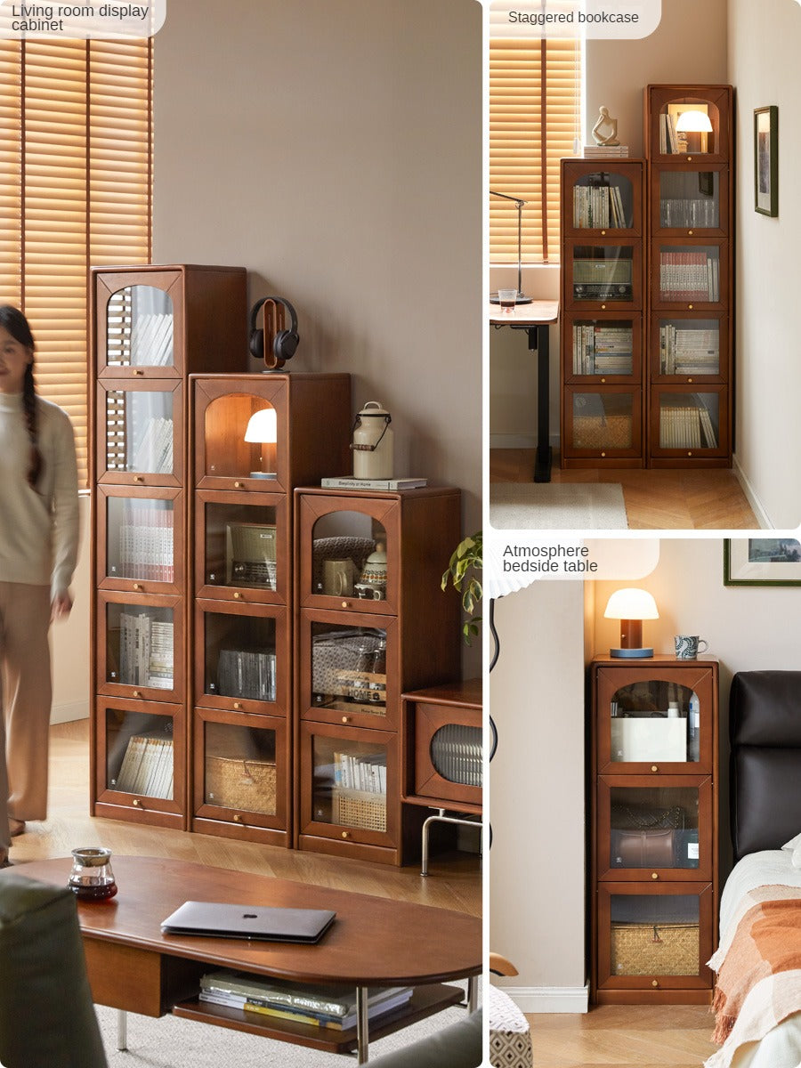 Poplar Solid Wood French Retro Glass Flip Door Bookcase