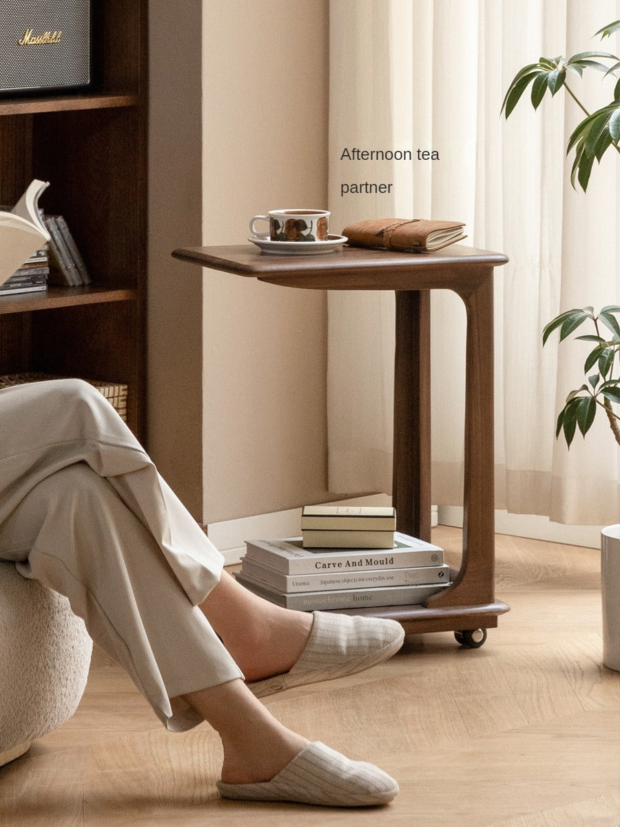 Black Walnut Solid Wood Mobile Side Table