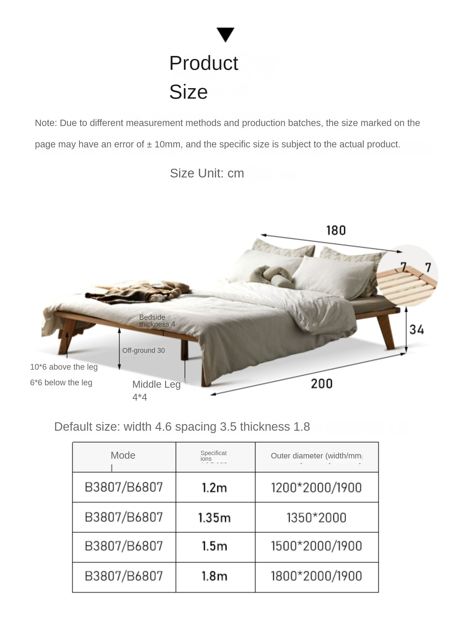 Oak solid wood platform bed, headboard-free bed