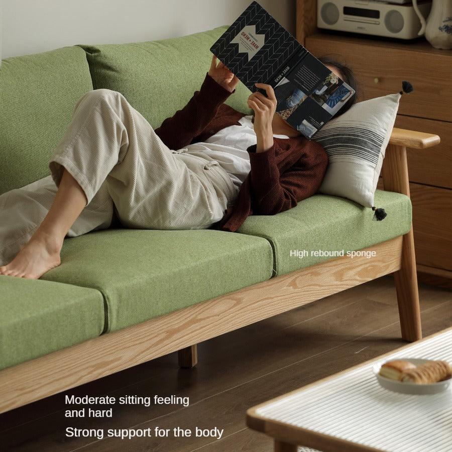 Oak Solid Wood Fabric Sofa 3 colors.