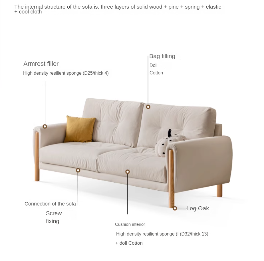 Oak Solid Wood Cream Style Cat Scratching Cloth Sofa,