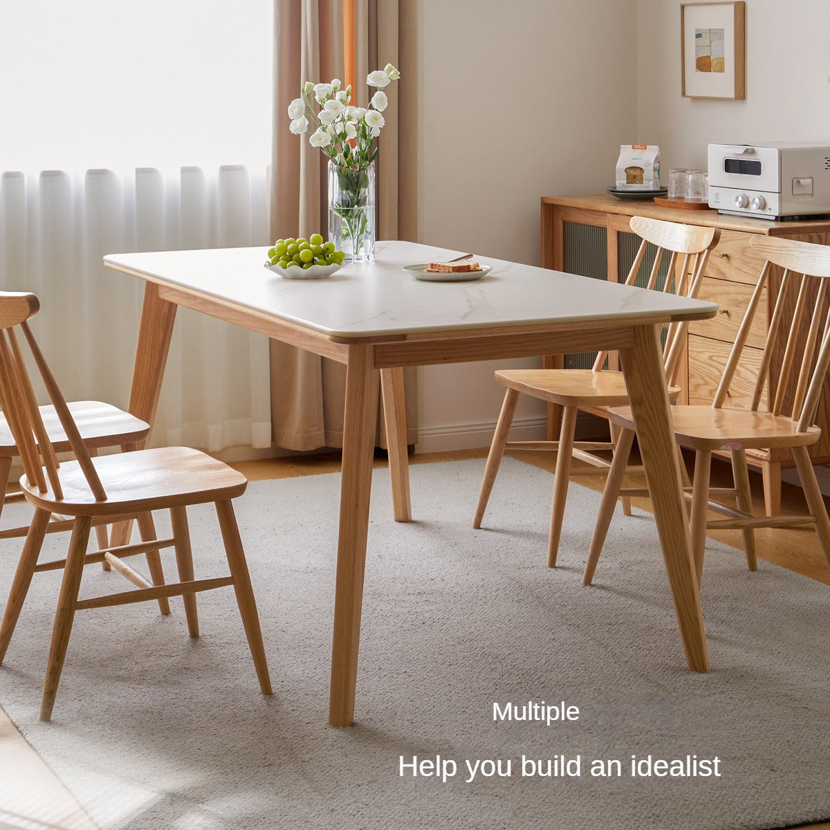 Ash, Oak Solid Wood Modern Rock Plate Dining Table