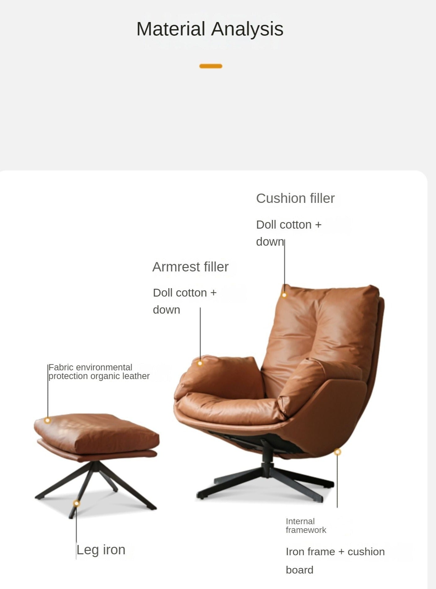 Organic Leather Swivel Sofa Chair Italian Light Luxury.