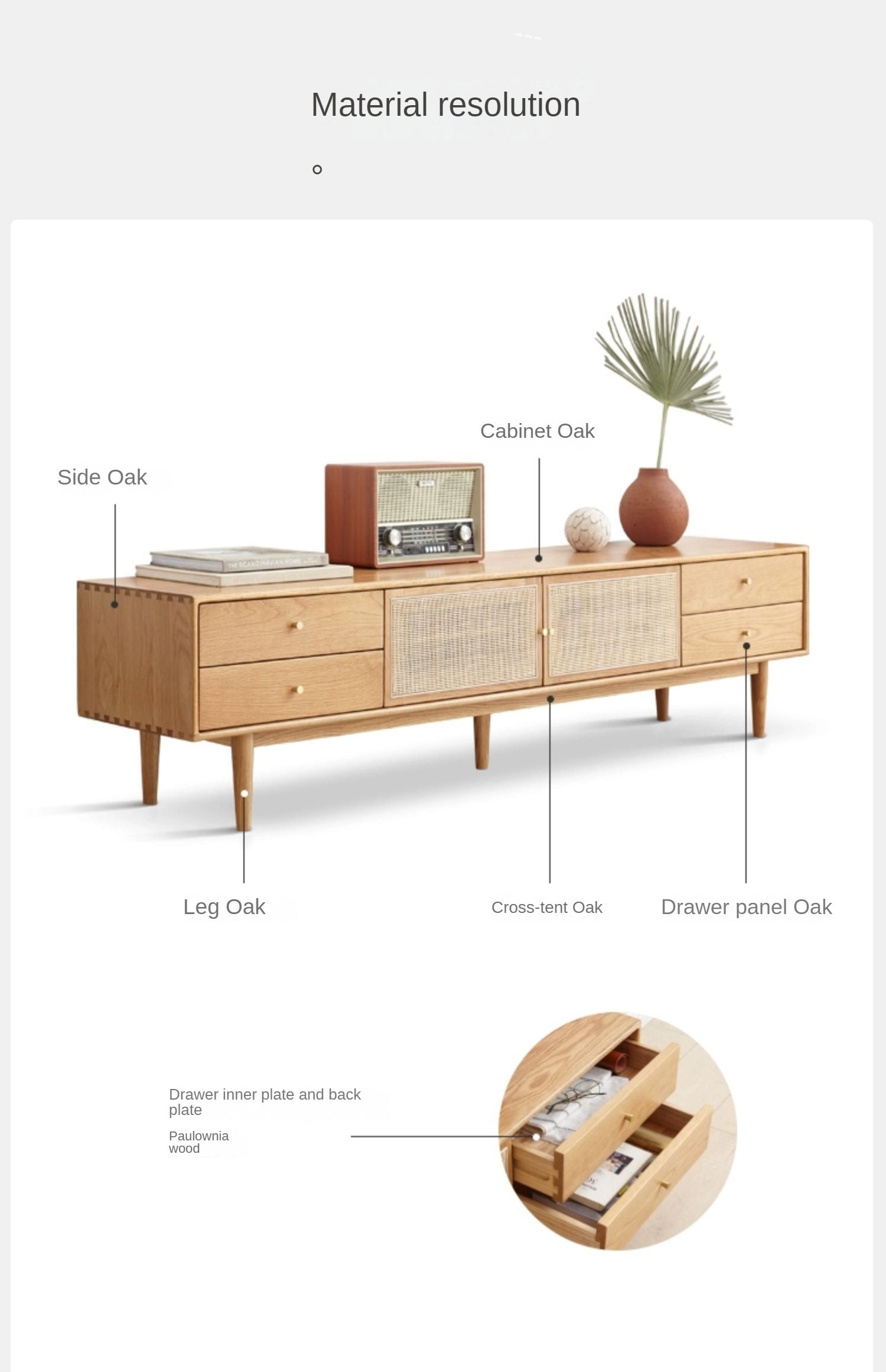 Rattan Oak solid wood TV cabinet"