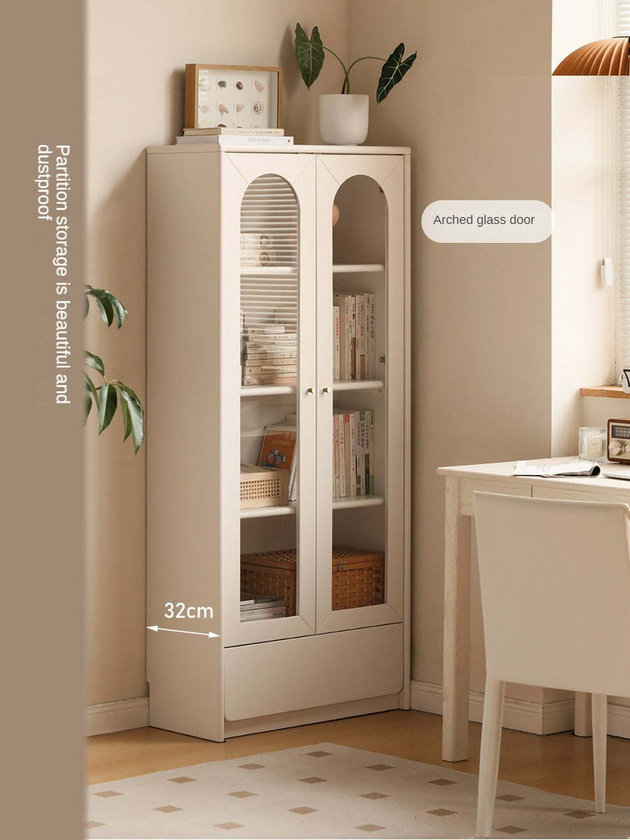 Rubberwood, Ash Solid Wood Bookcase With Door Bookshelf French Cream Style