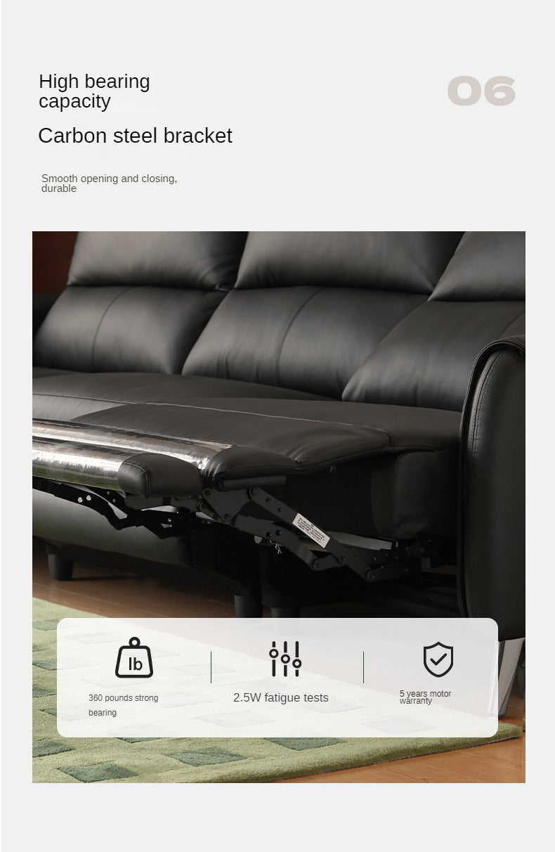 Leather Top Layer Yellow Cowhide Black Multifunctional Electric Sofa,