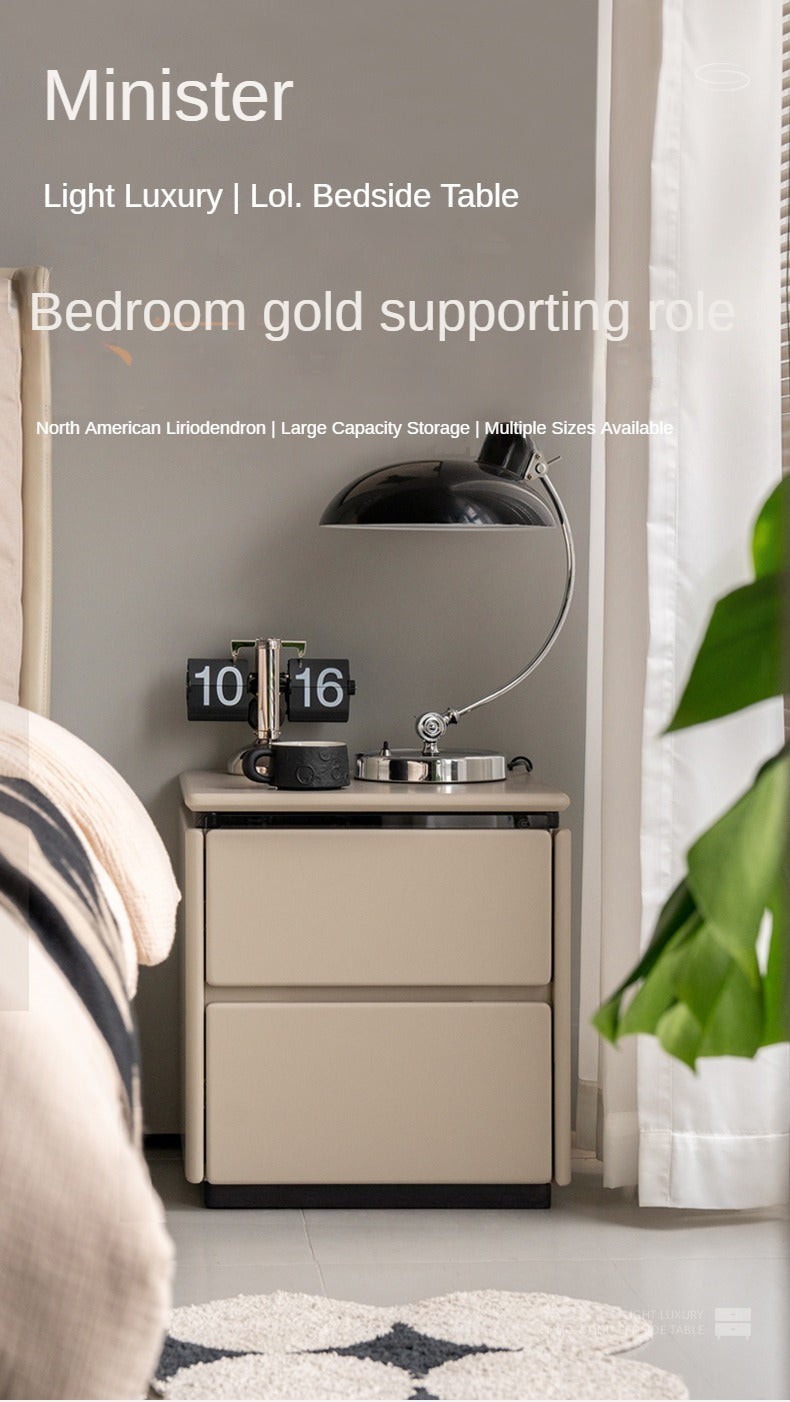 Poplar Solid Wood Gray Light Luxury Nightstand.