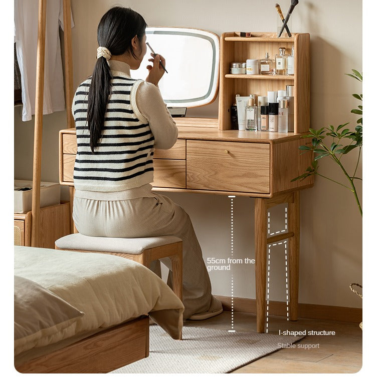 Oak, Ash Solid Wood Vanity Table Lighted Makeup Mirror.