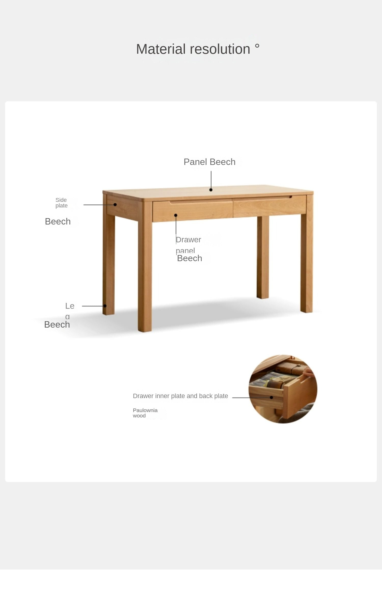 Beech Solid Wood Study Computer Office Desk
