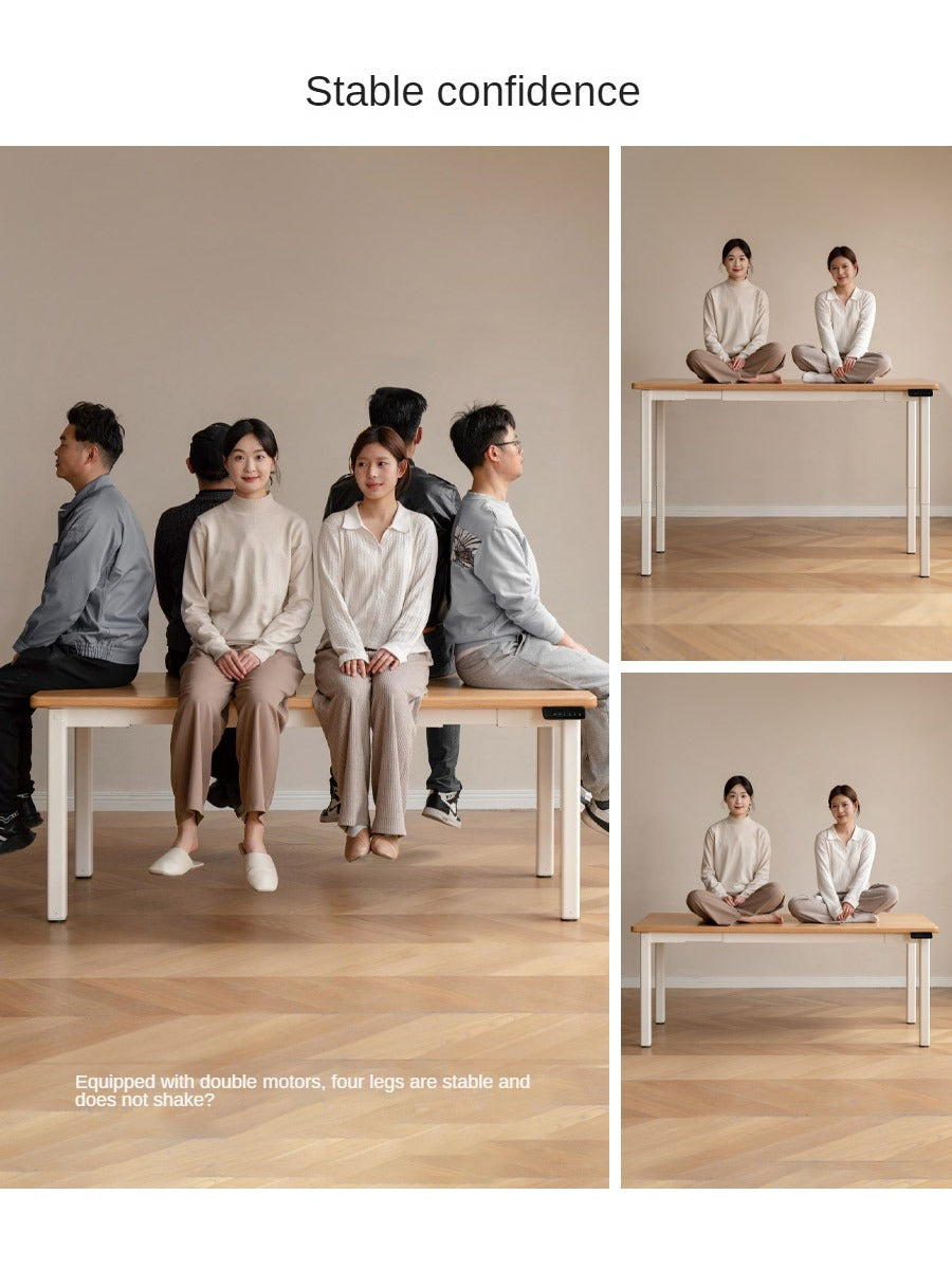 Oak Solid Wood Electric Elevating Dual Motor Office Desk