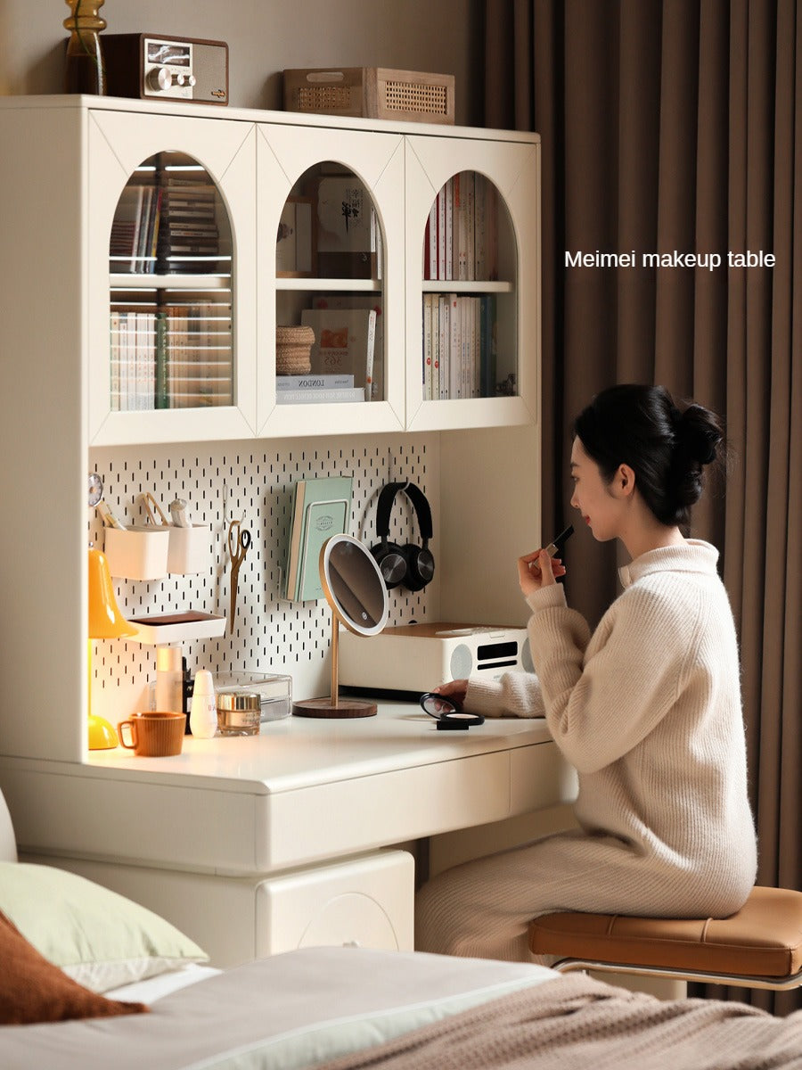 Solid RubberWood Wood Desk Bookshelf Integrated Study Table