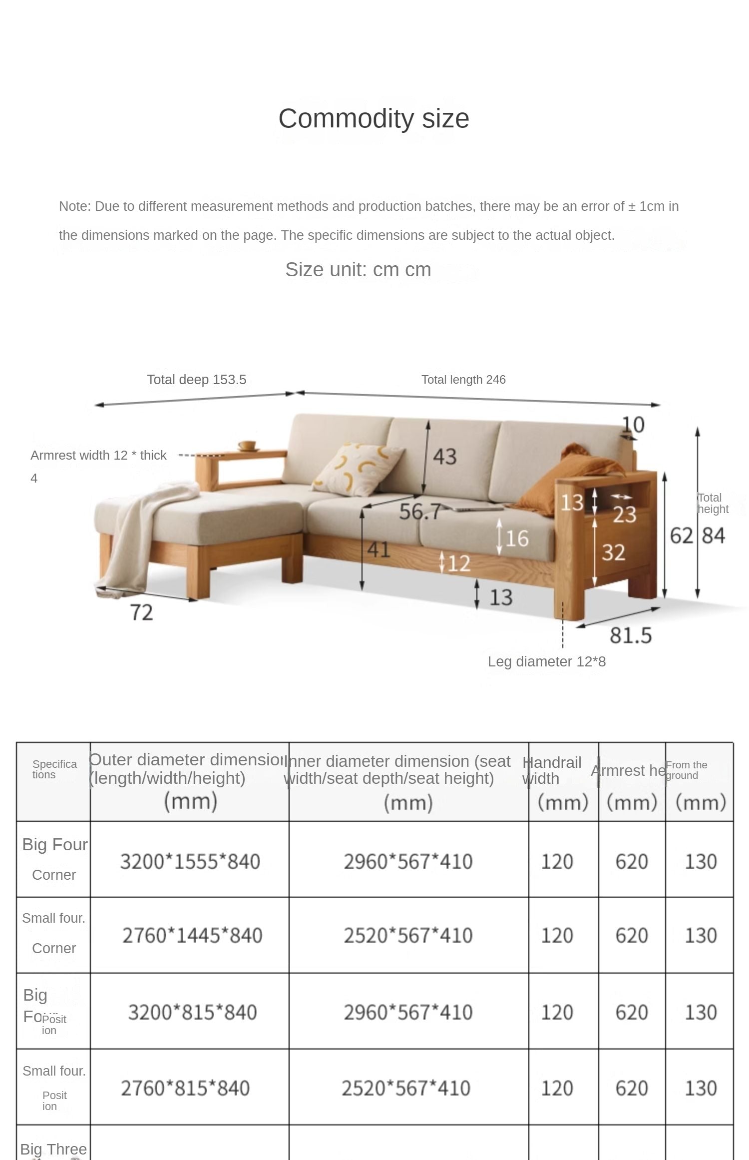 Solid Rubberwood, Oak Solid Wood Cotton Fabric Sofa