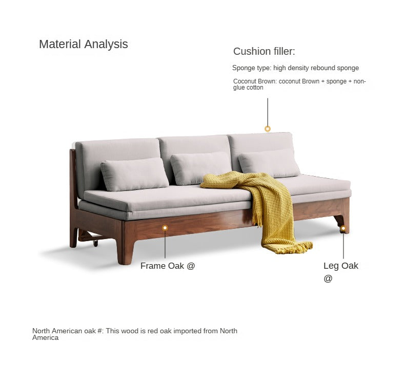 Oak Solid Wood Sofa Bed Dual-purpose Foldable Telescopic Bed
