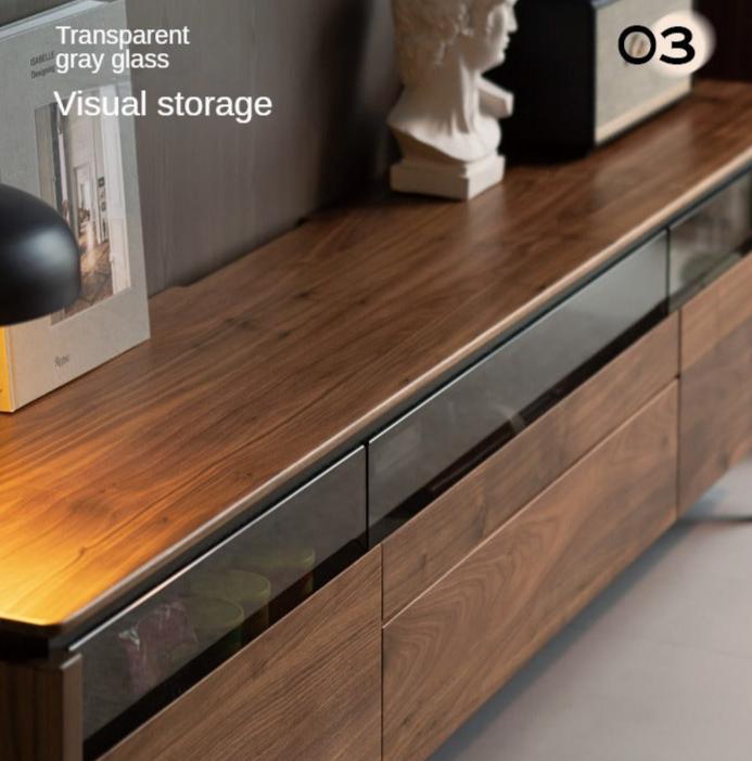 Black Walnut Solid Wood Italian Light Luxury TV Cabinet.