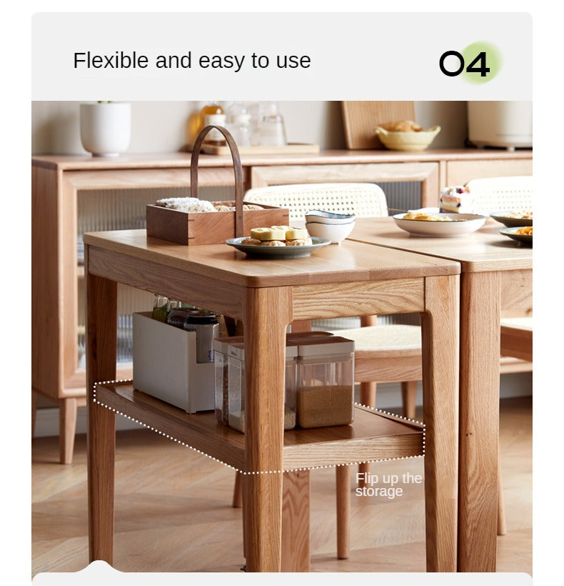 Oak Solid Wood Edge Table, Movable Small Table
