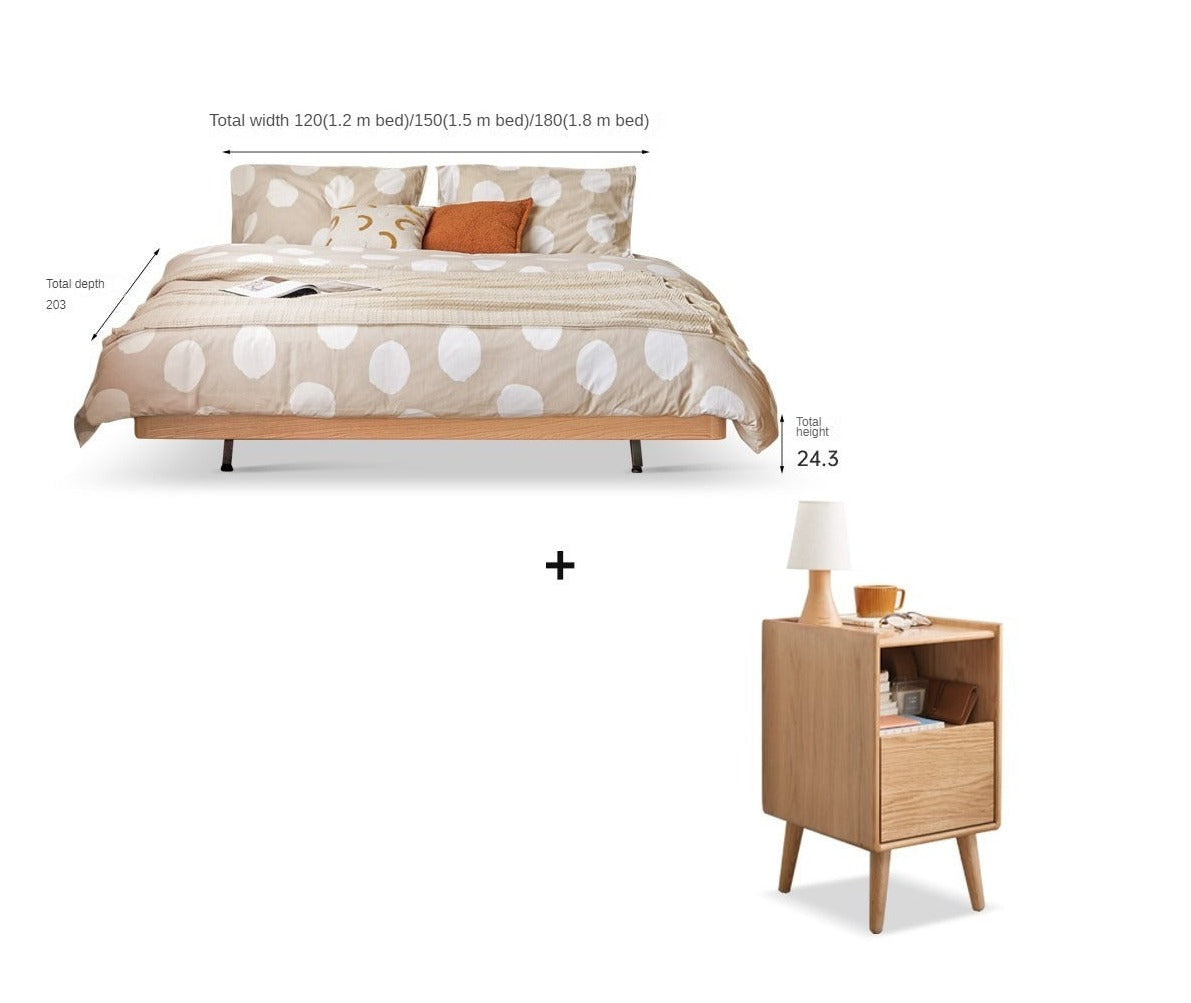 Oak Solid Wood platform bed, headboard-free bed Night Light Suspended Bed