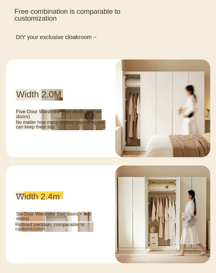 Solid Rubberwood Cream Style Nordic Wardrobe.