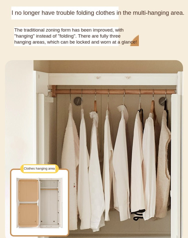 Solid Rubberwood Cream Style Nordic Wardrobe.