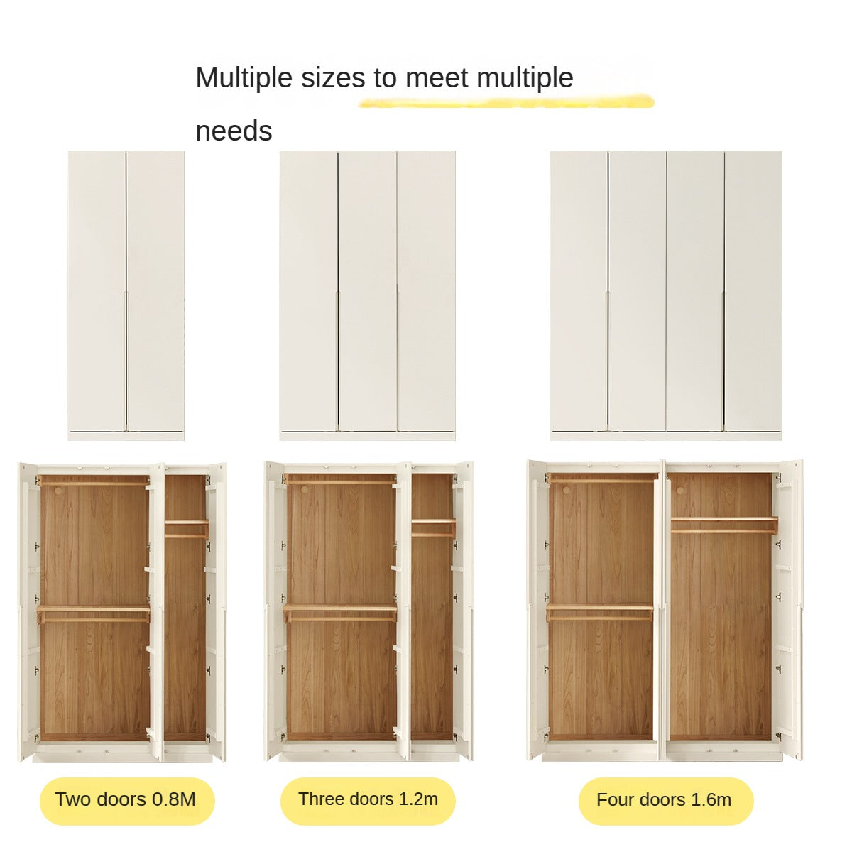 Beech, Rubber Solid Wood Cream Style Nordic Wardrobe