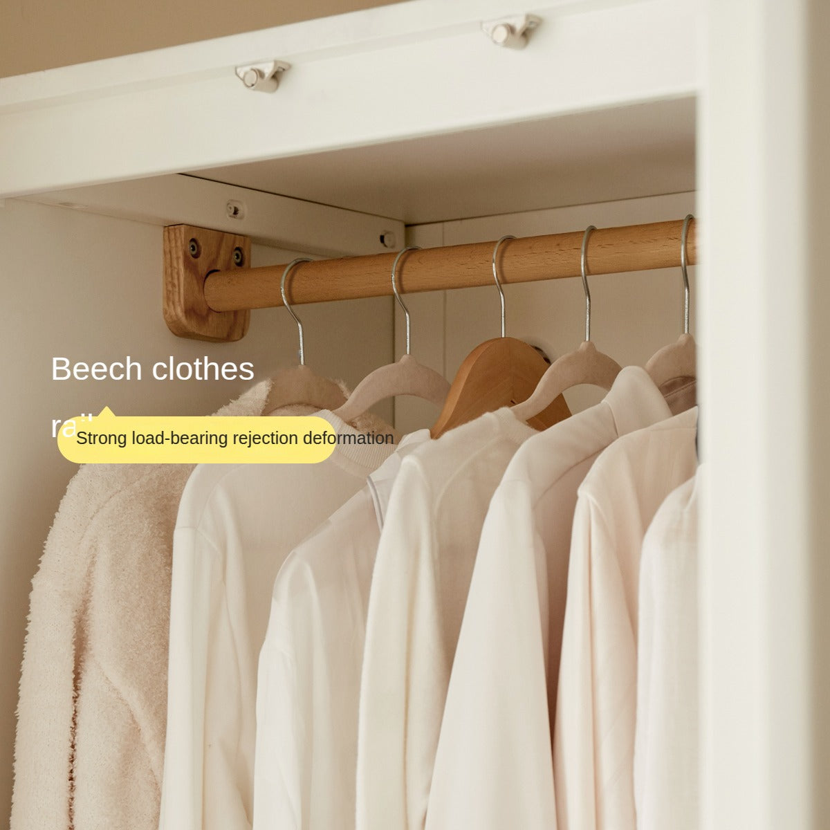 Beech, Rubber Solid Wood Cream Style Nordic Wardrobe