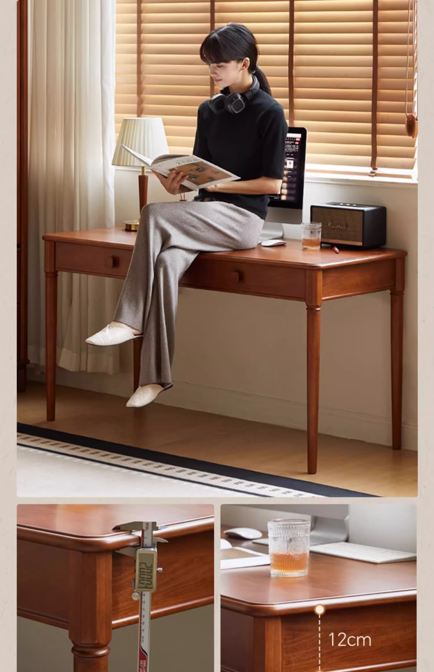 Poplar Solid Wood Medieval Style Desk