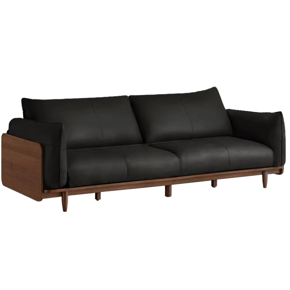 Black Walnut Solid Wood, Oak, Solid Sandalwood Genuine leather, fabric Sofa