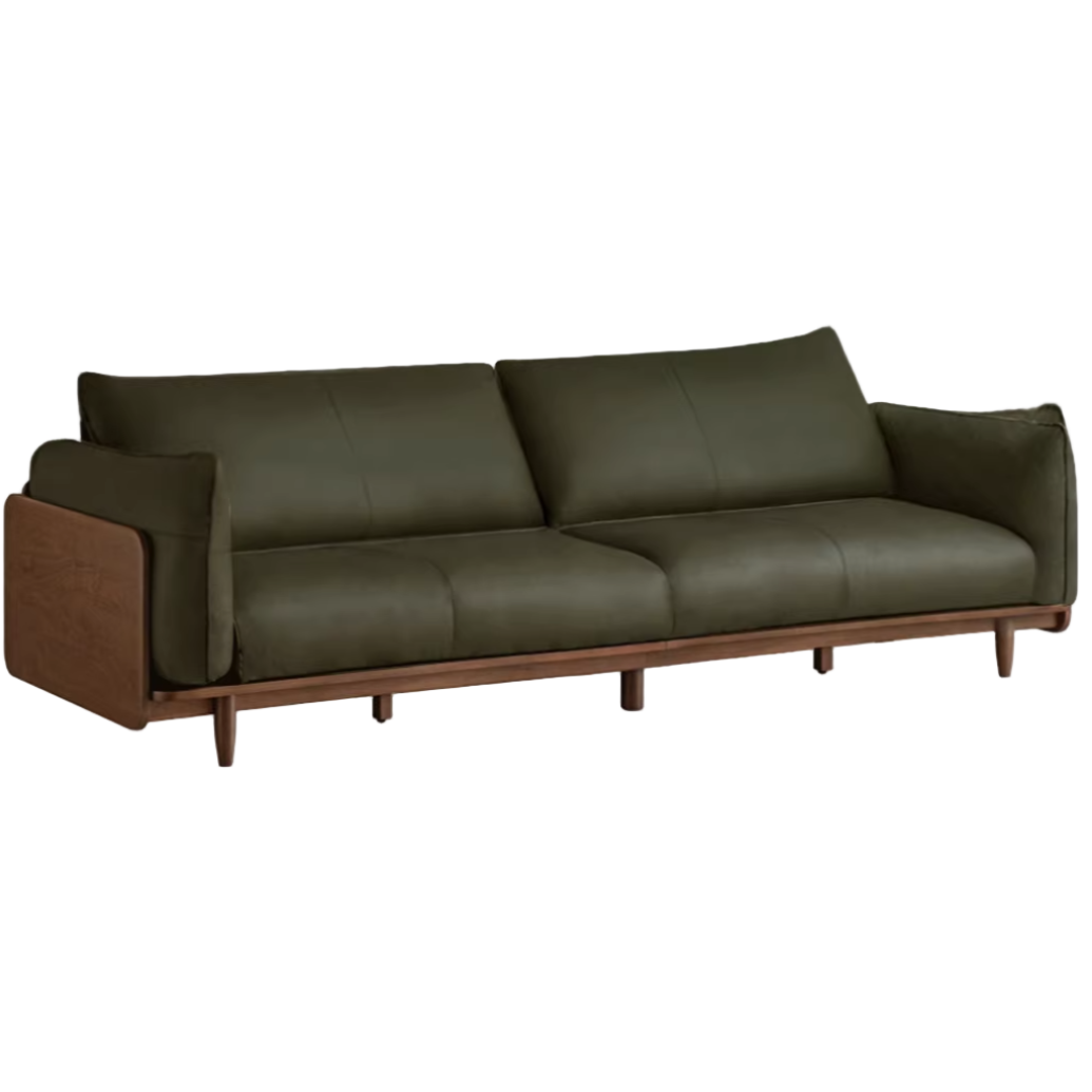 Black Walnut Solid Wood, Oak, Solid Sandalwood Genuine leather, fabric Sofa