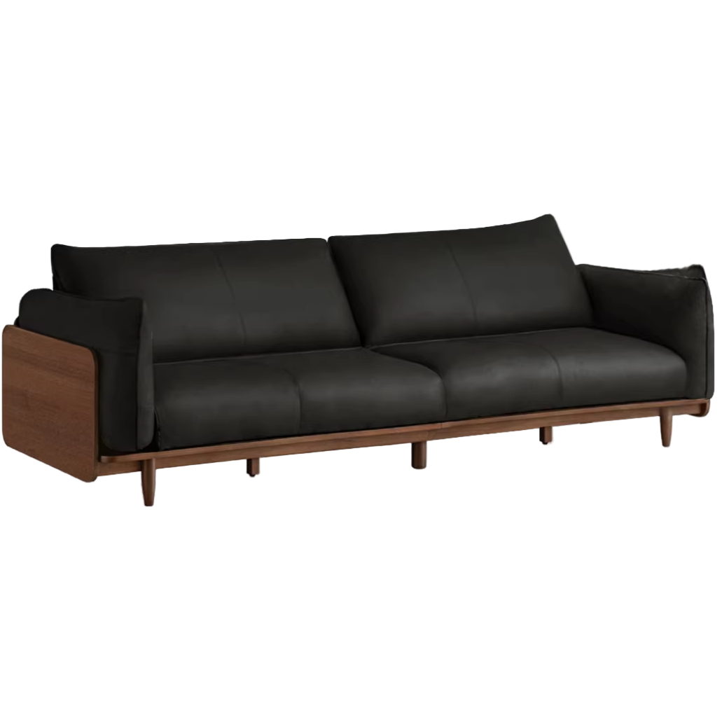 Black Walnut Solid Wood, Oak, Solid Sandalwood Genuine leather, fabric Sofa
