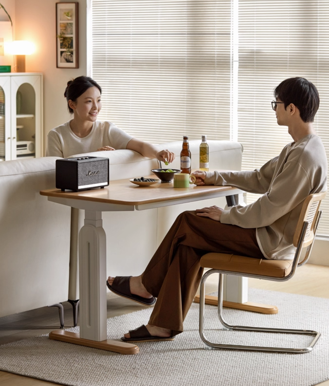 Beech Solid Wood Cream Style Study Electric Lift Desk.
