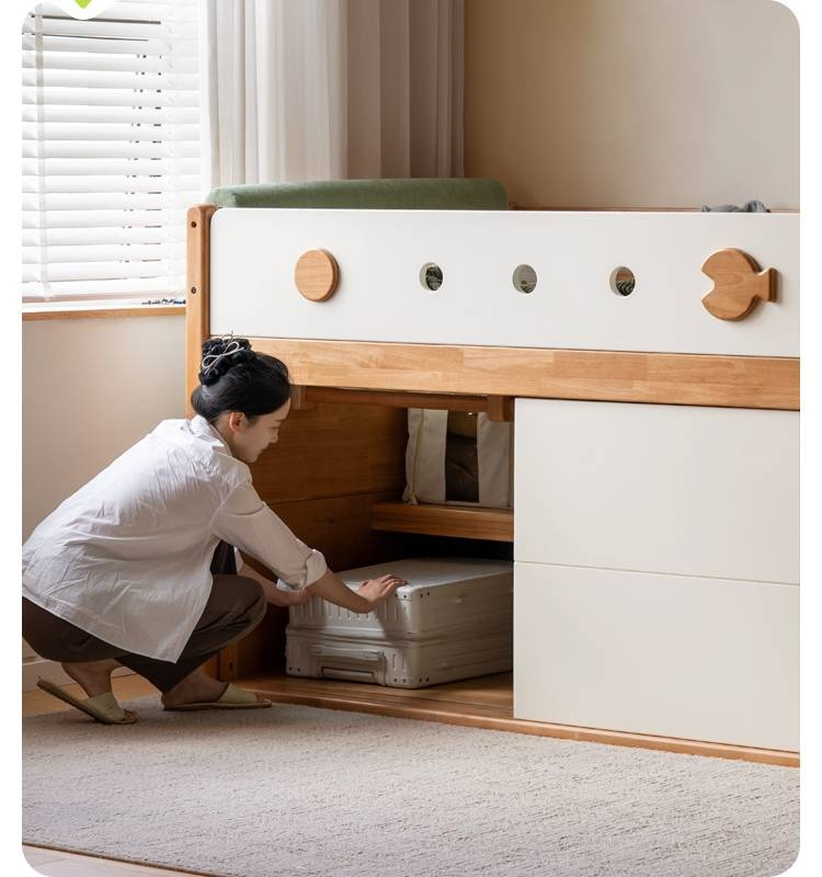Rubberwood Children's Solid Wood Multifunctional Storage Loft Bed