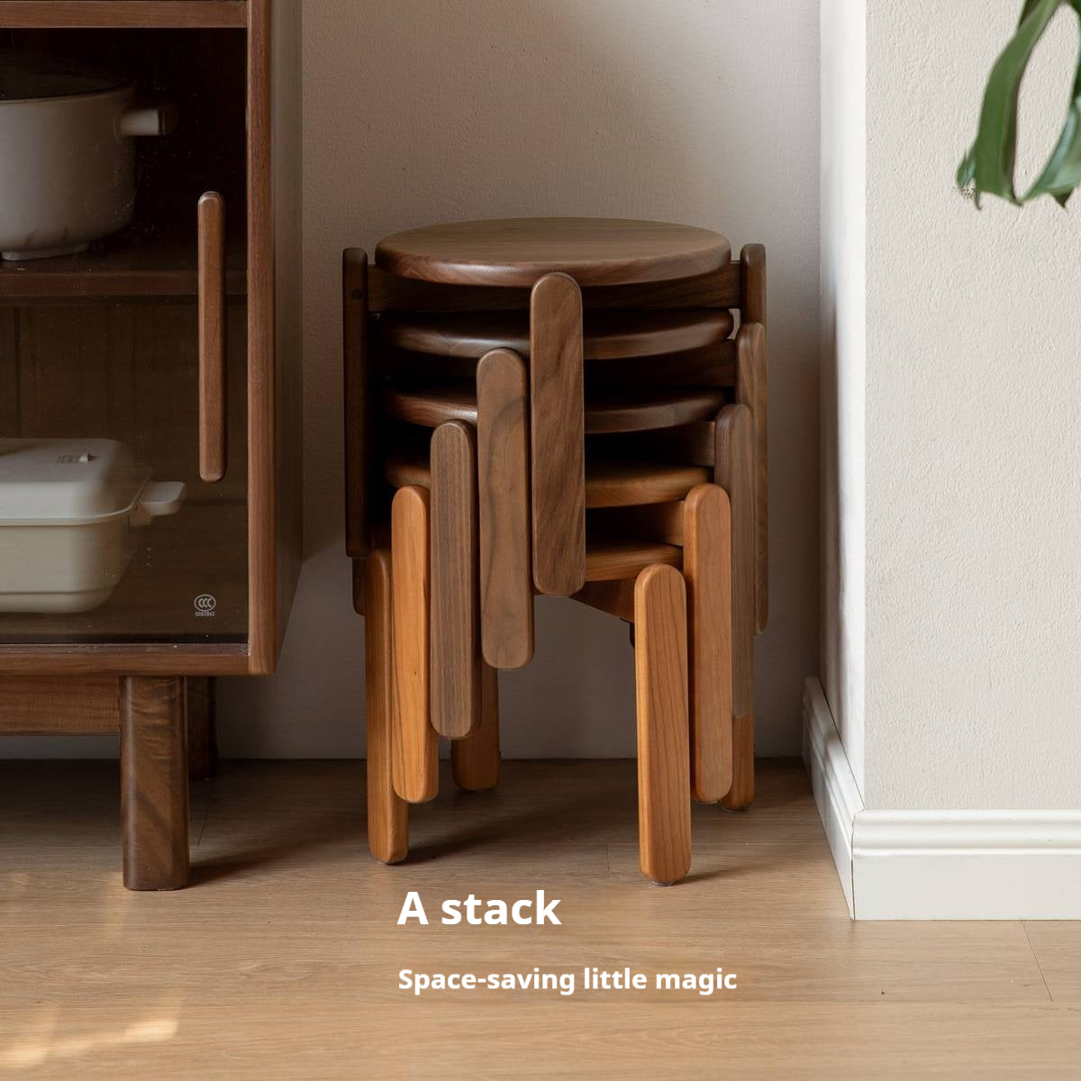 Black Walnut, Cherry Solid Wood Stacked Round Stool