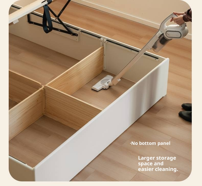 Rubberwood Solid Wood Bed Modern Minimalist Box Bed White Cream Style