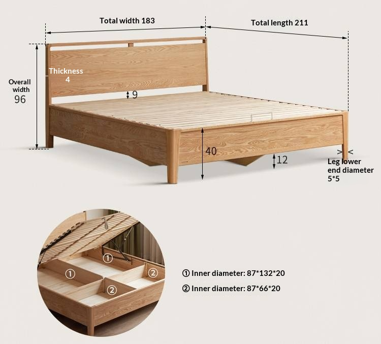 Oak Solid Wood High Box Bed in Modern Minimalist Design