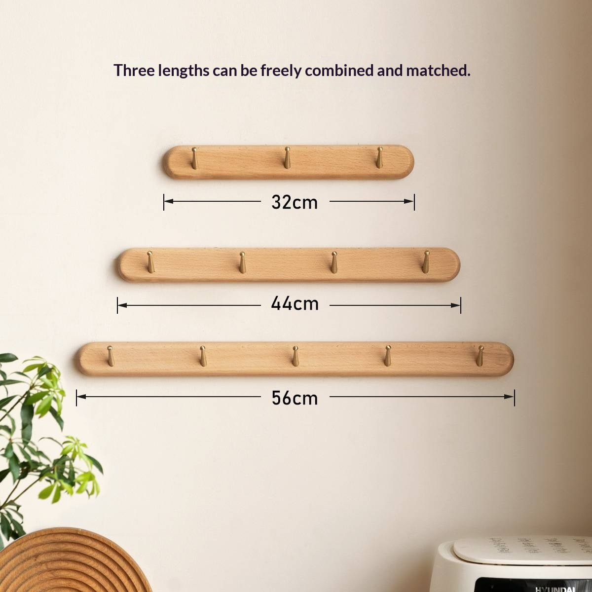 Beech, Acacia Solid Wood Hanging Clothes and Hat Rack