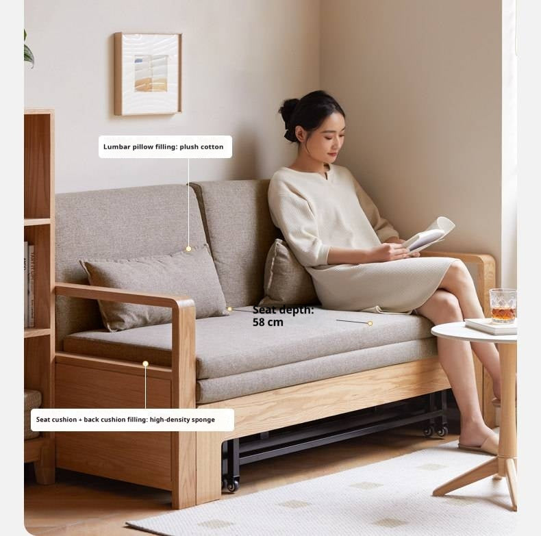 Oak, Ash Solid Wood Modern Dual-Use Sofa Bed