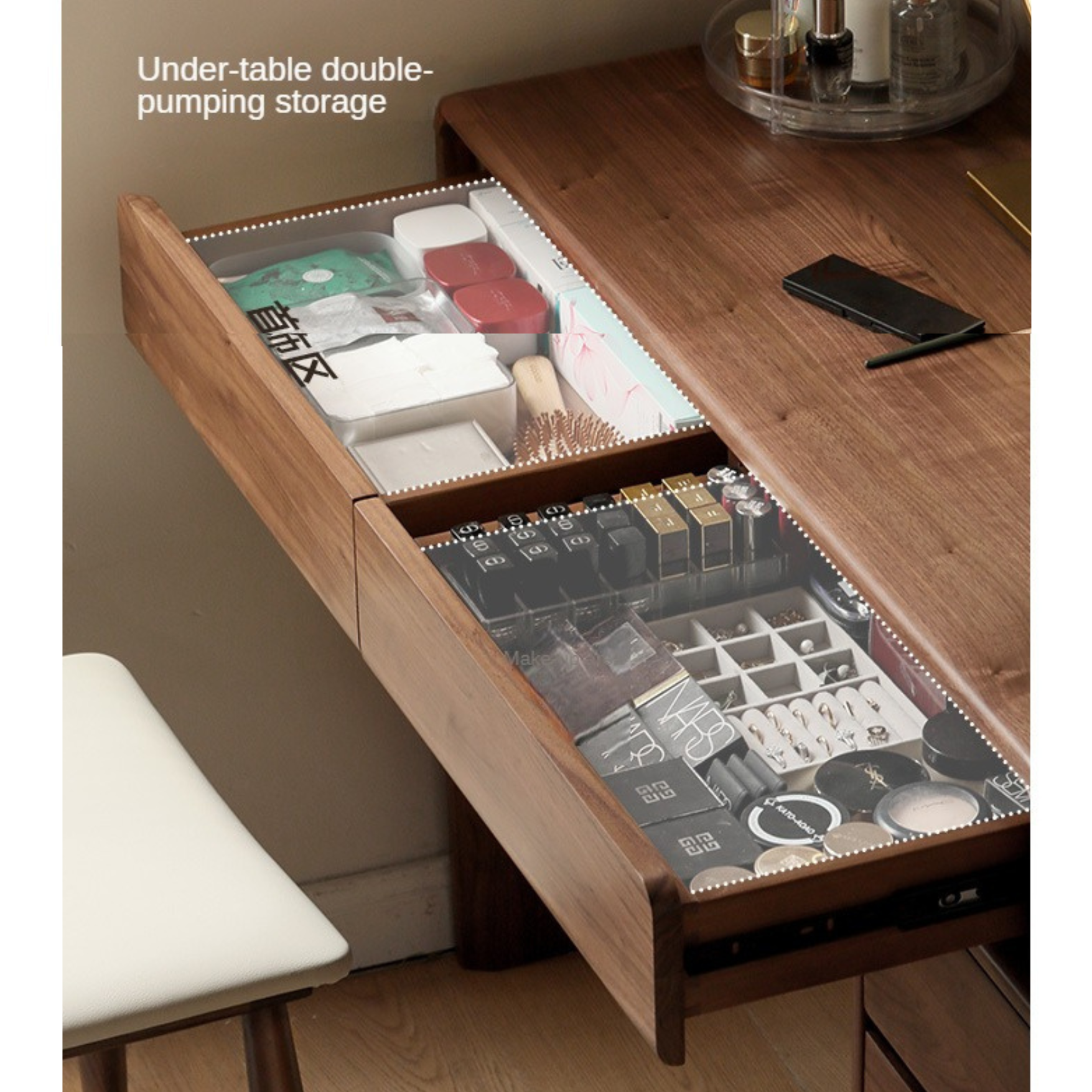 Black Walnut, Sandalwood Solid Wood Dressing Table Chest Of Drawers.