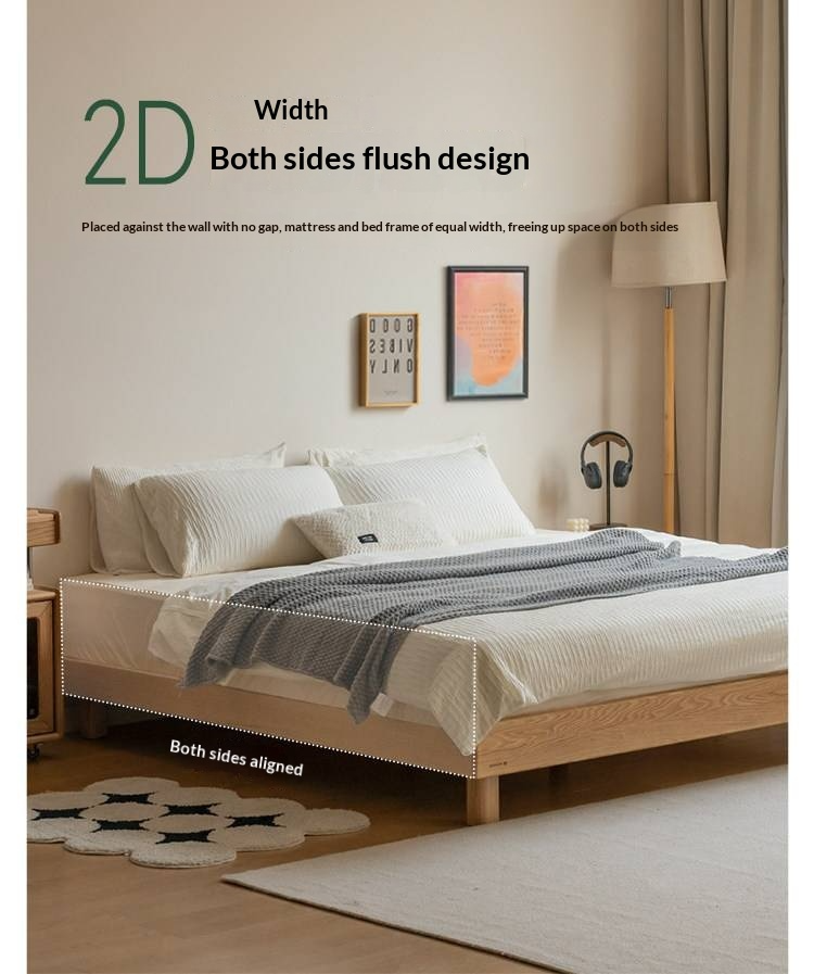Oak Solid Wood Platform Bed, Headboard-Free Bed