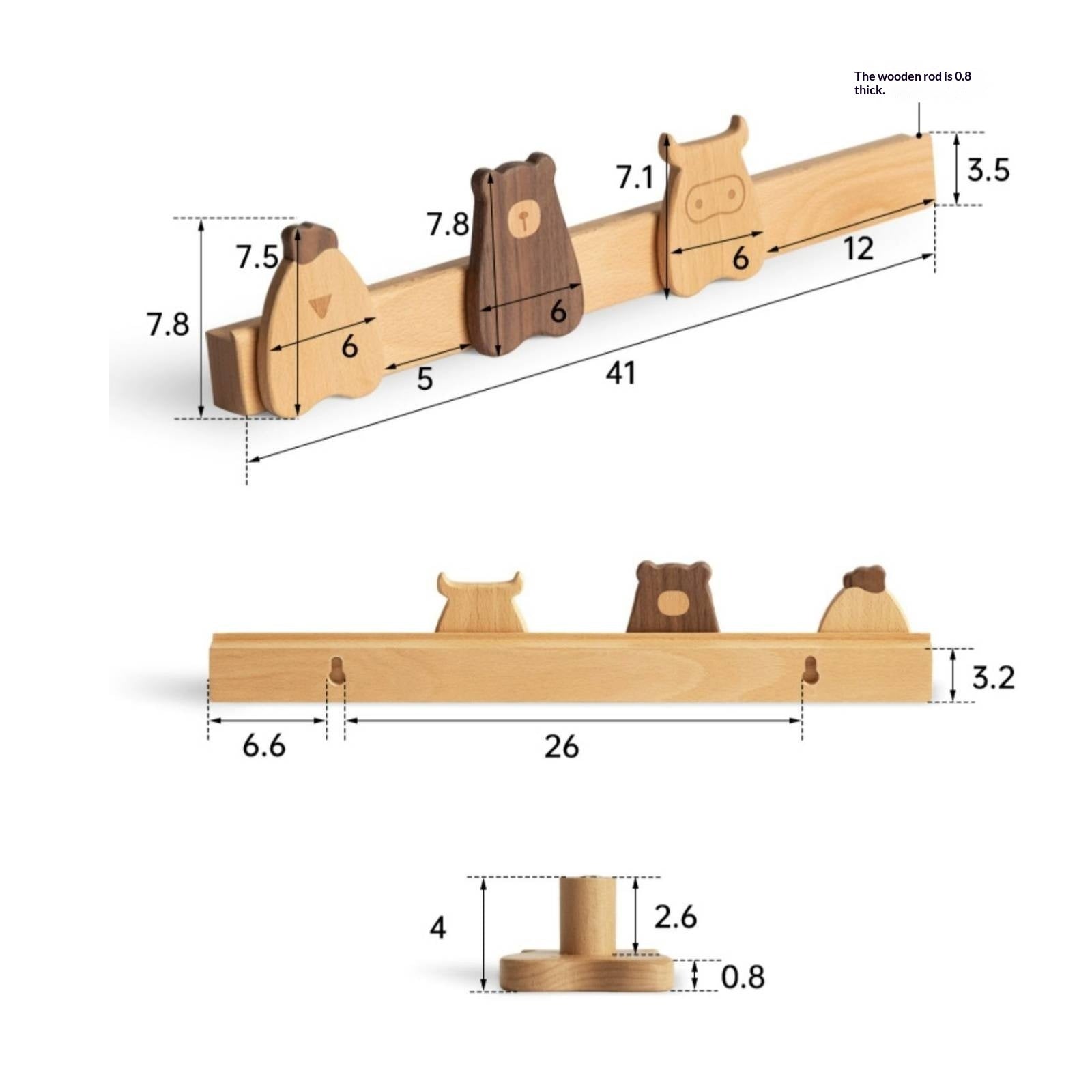 Beech Solid Wood Hook Hanging Clothes