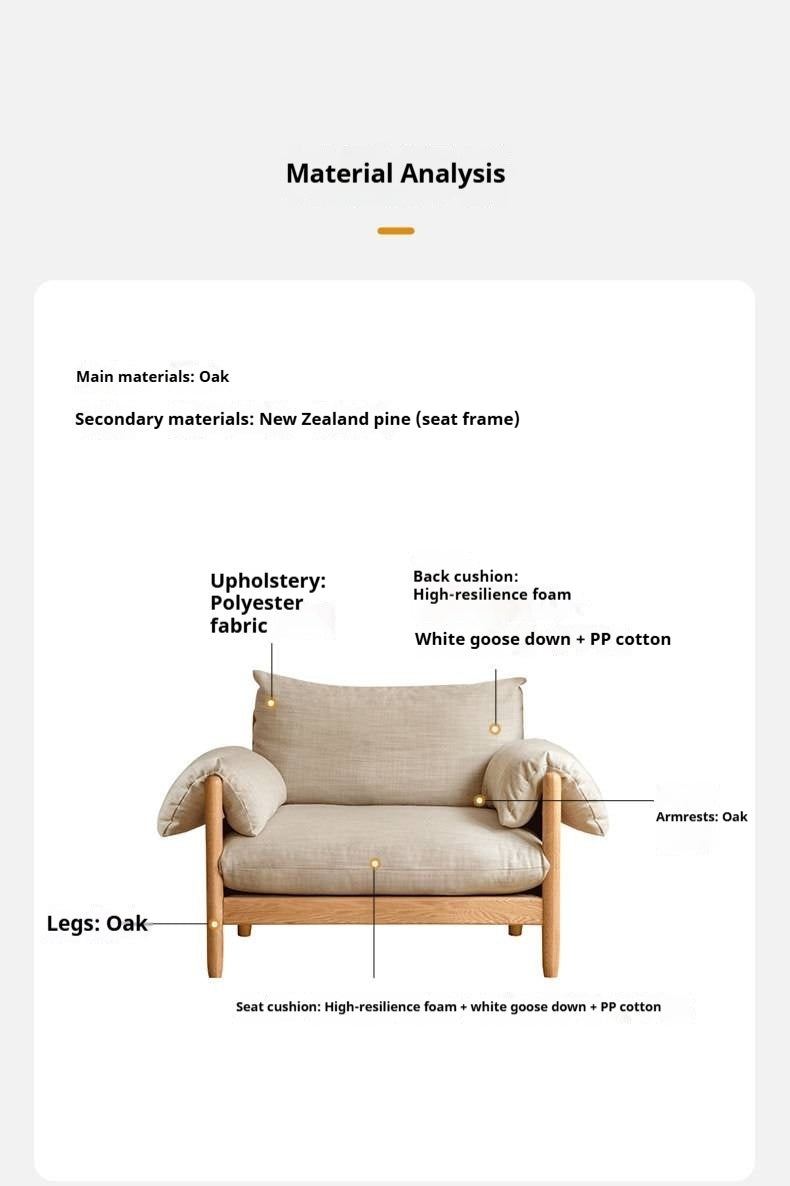 Oak Solid Wood Modern Fabric Sofa