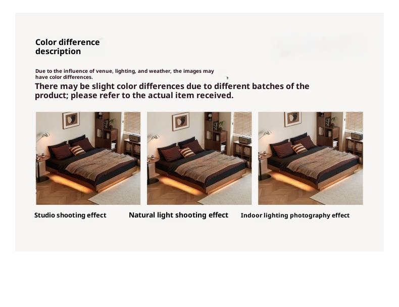 Oak Solid Wood Floating Platform Box Bed, Headboard-Free Bed with Light Modern Minimalist