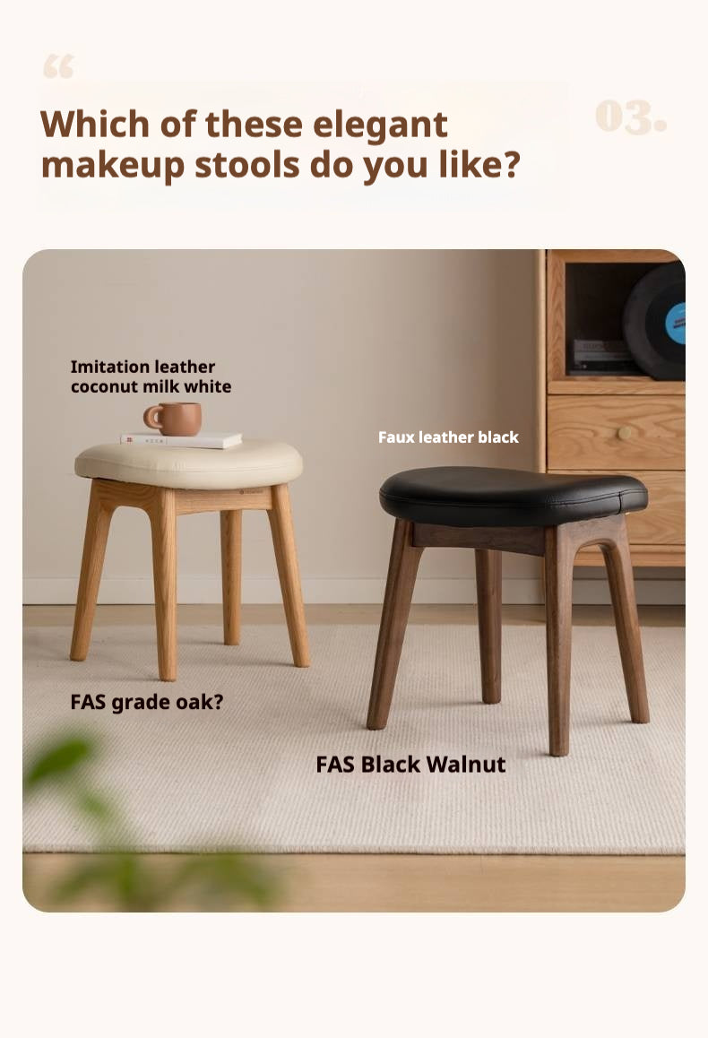 Oak, Black Walnut, Ash, Poplar Solid Wood Makeup Soft Stool.
