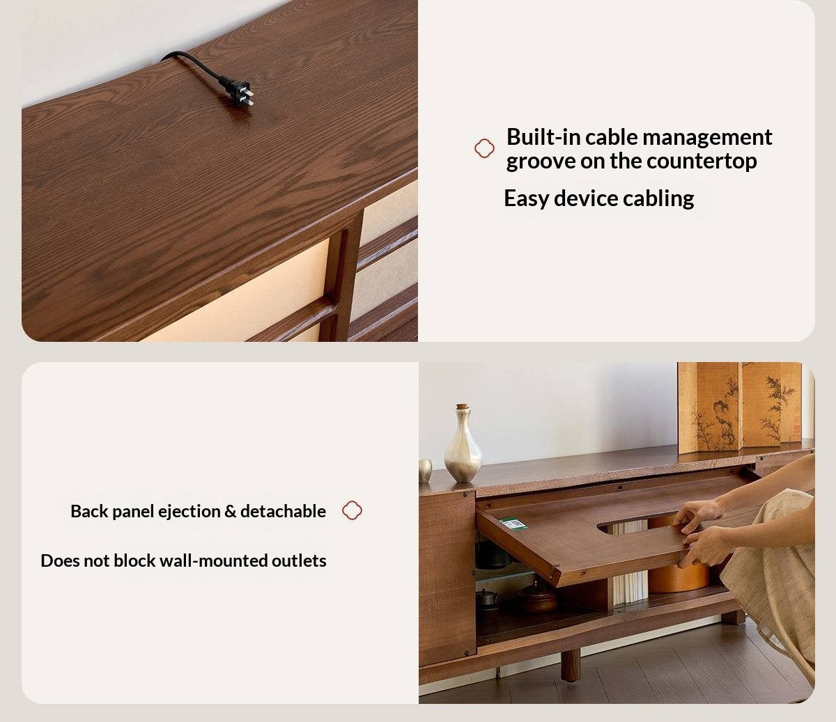 Ash Solid Wood Japanese Shoji-Style TV Console with LED Ambient Lighting