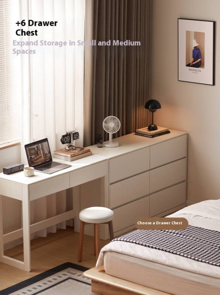 Solid Rubberwood White Cream Wind Vanity Table.