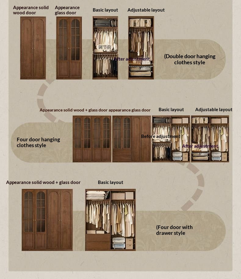 Black Walnut Solid Wood Wardrobe with French Retro Style and Double Doors