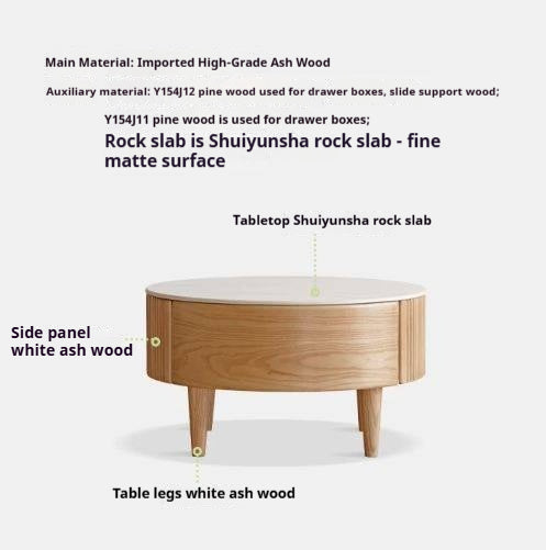 Ash Solid Wood Modern Rock Plate Round Table Coffee