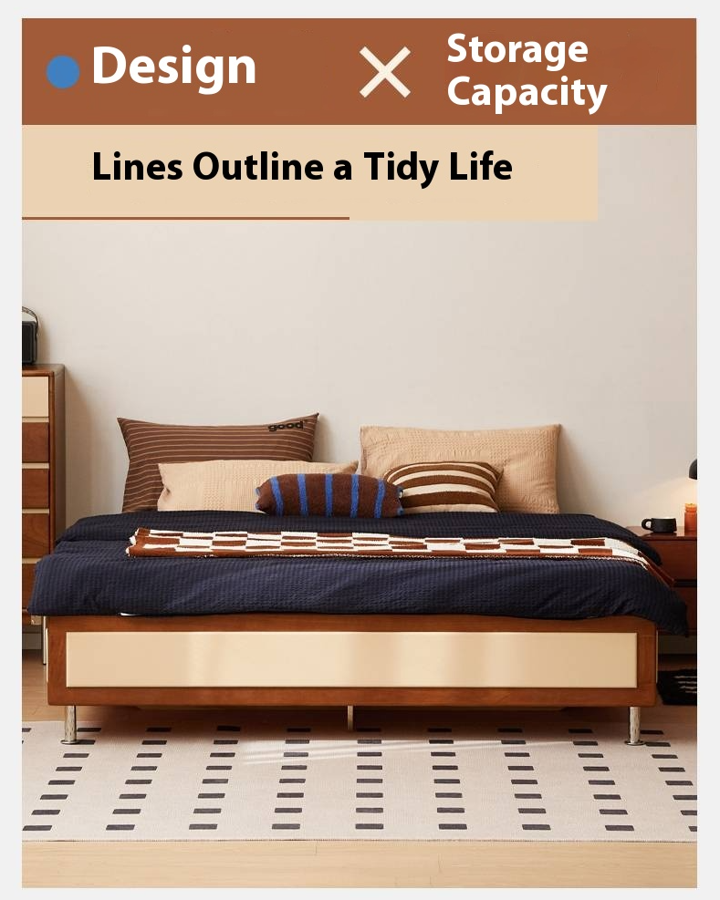 Poplar Solid Wood Bauhaus Style Platform Bed, Headboard-Free Bed