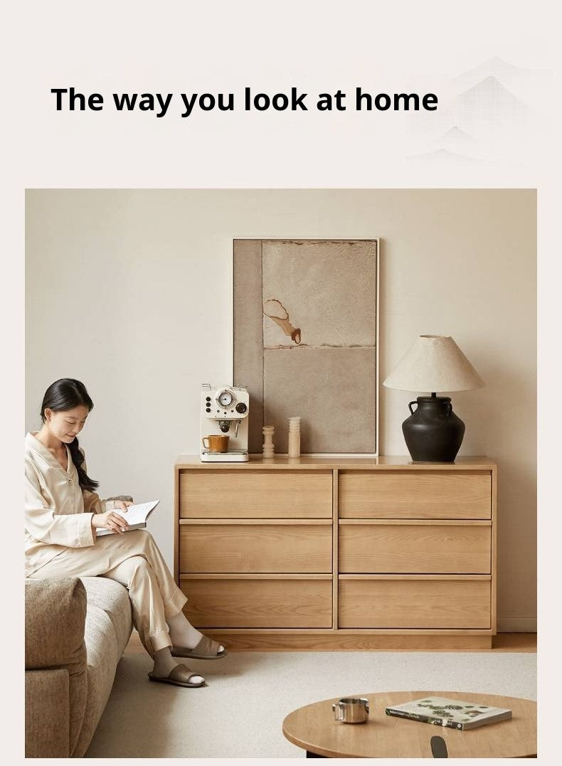 Ash, Oak Solid Wood Wabi-sabi Style Chest Of Drawers